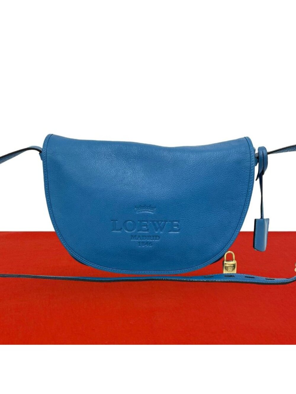 Loewe Vintage Heritage Logo Stamp Leather Shoulder Bag Pochette Crossbody Blue